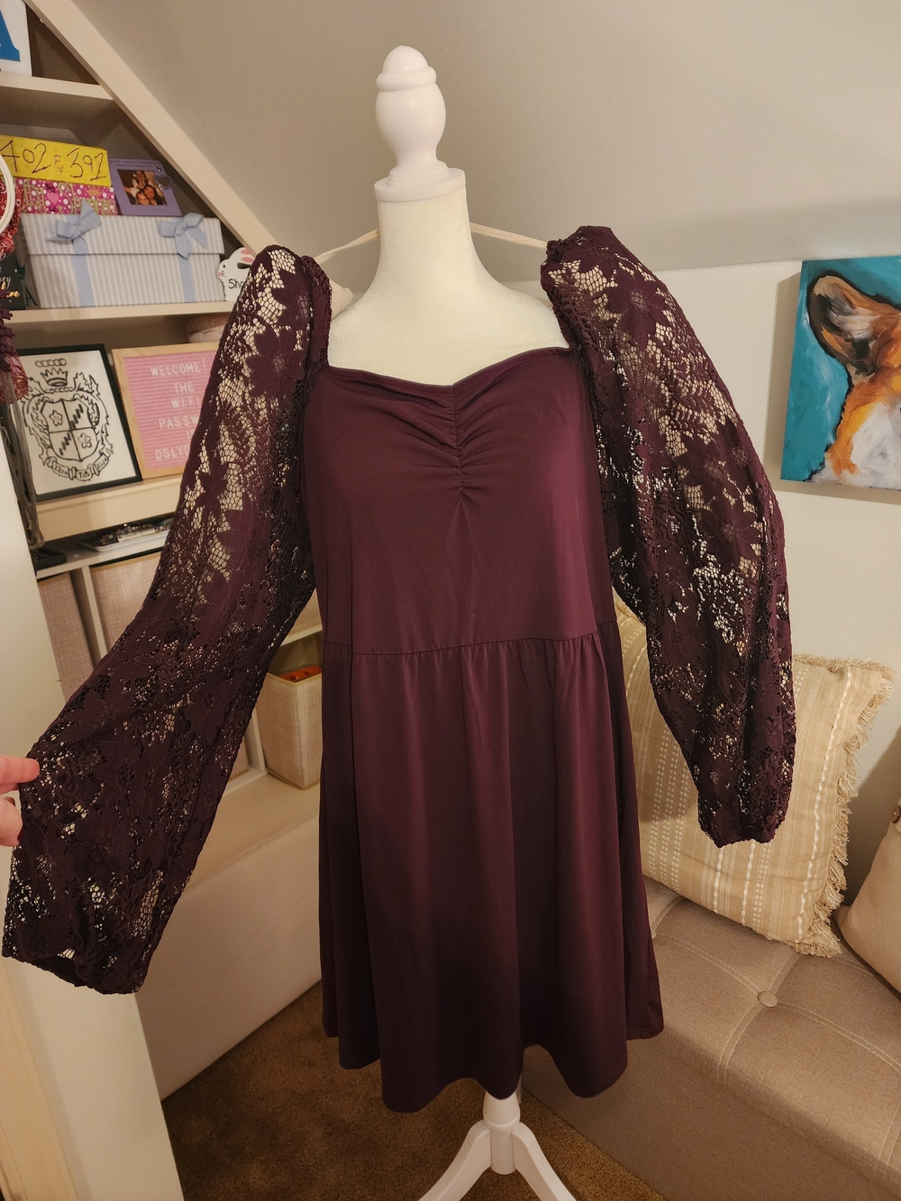 Maurices Plum Lace-Sleeve Square Neck Dress - Picture 7 of 7